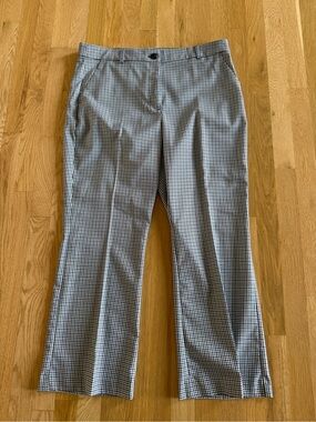 LOFT Navy Mini Check Sutton Ankle Flare Pants